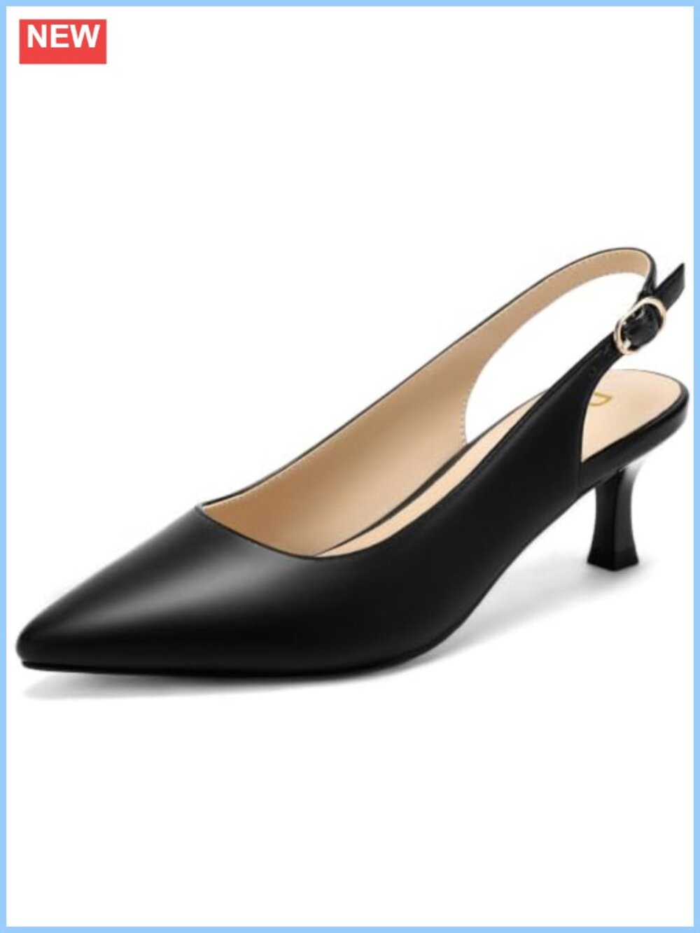 Womens Pointed Toe Slingback Kitten Heels PU Leather Low Heel Dress Pumps